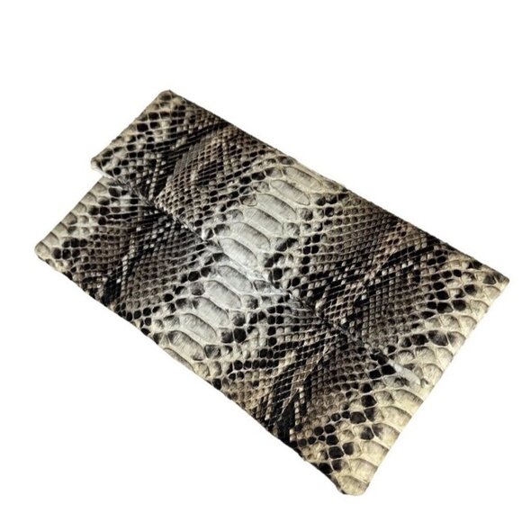 Foldover Clutch Snake Skin Embossed Leather Rectangular Animal Print Minimalist - Picture 1 of 11